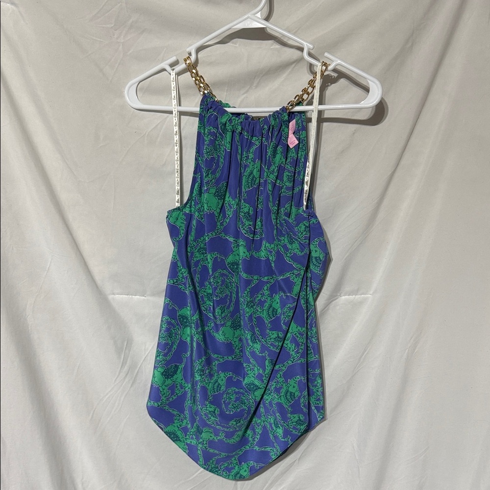 Lilly Pulitzer Blue and Green Patterned Tank Top